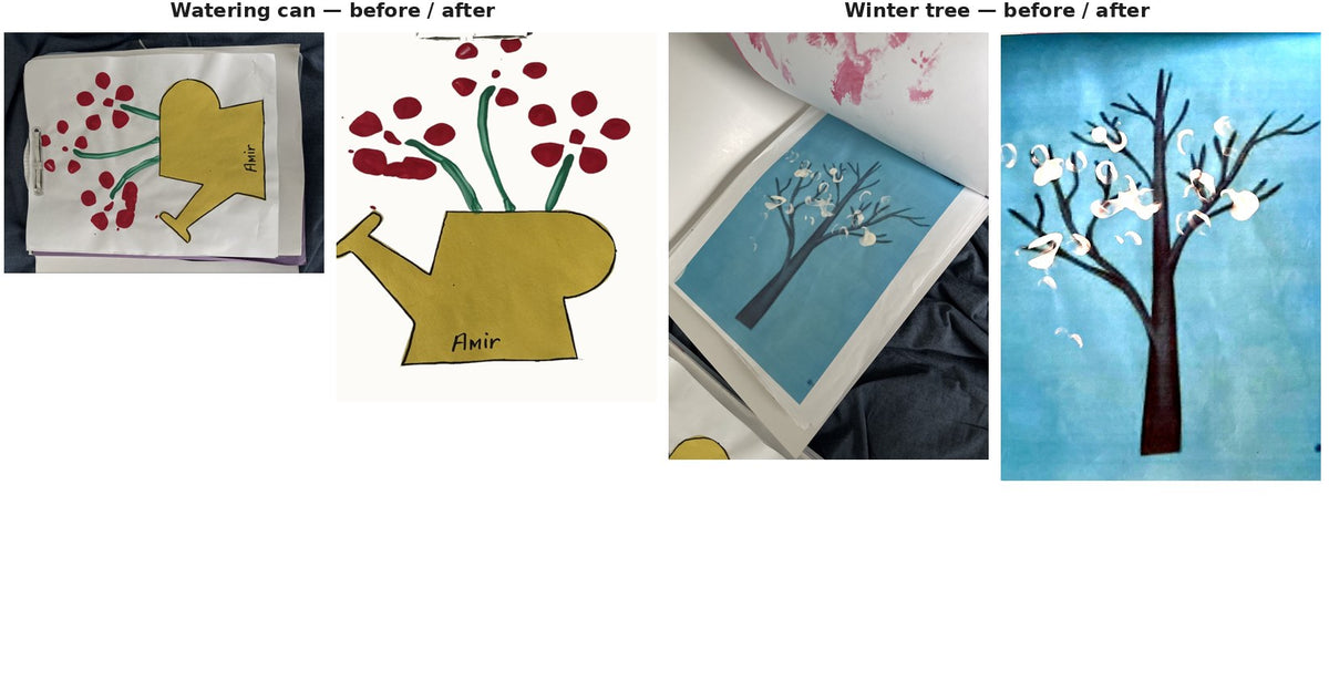 Before and after: phone photo transformed into clean print-ready art