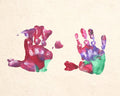 Colourful child handprints artwork